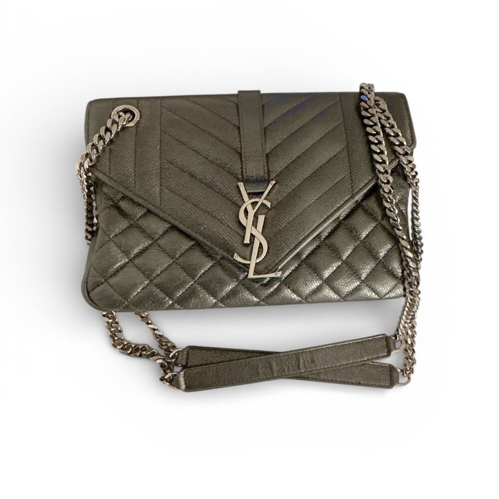 Saint Laurent YSL Monogram Quilted Leather Chain Shoulder Bag